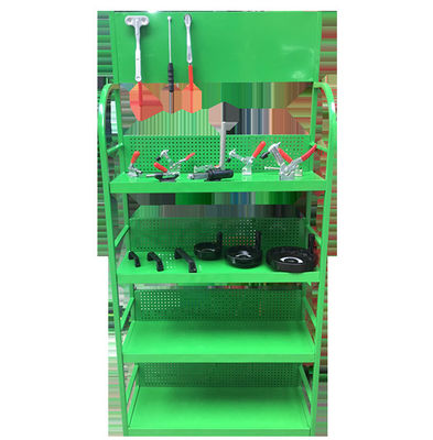 कस्टम ठंडे बस्ते में डालने वाला सुपरमार्केट कार सहायक उपकरण प्रदर्शन रैक हरा पीला सफेद